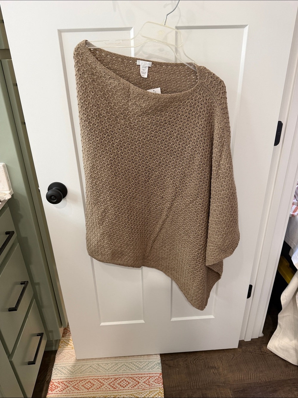J. Jill Taupe Off-Shoulder Knit Poncho Sweater